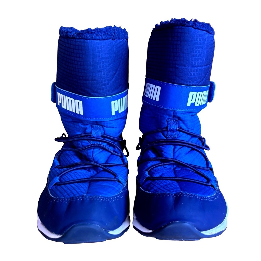 Puma Snow Boots kids 3C Blue Good Faux Fur Lined Quilted Puffer Winter Boots
